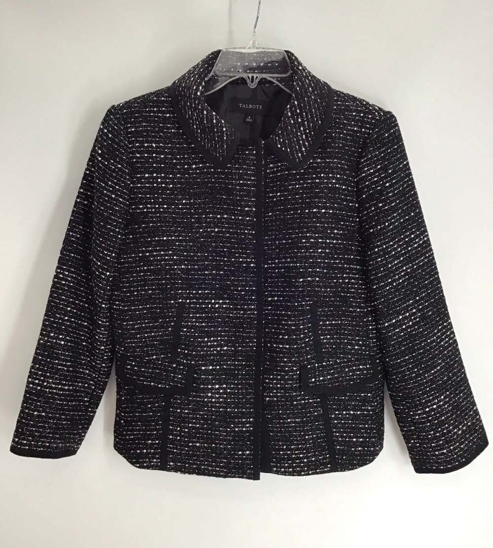 Talbots Women’s Wool Blend Snap-Up Tweed Collared Blazer Jacket Winter Size 8